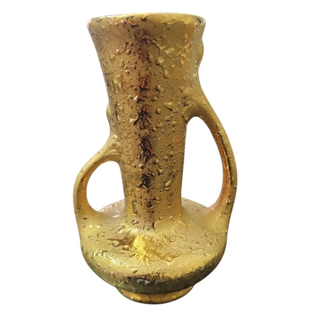 Vintage Dream Art Studios 22KT Gold Textured Vase with Handles USA Made